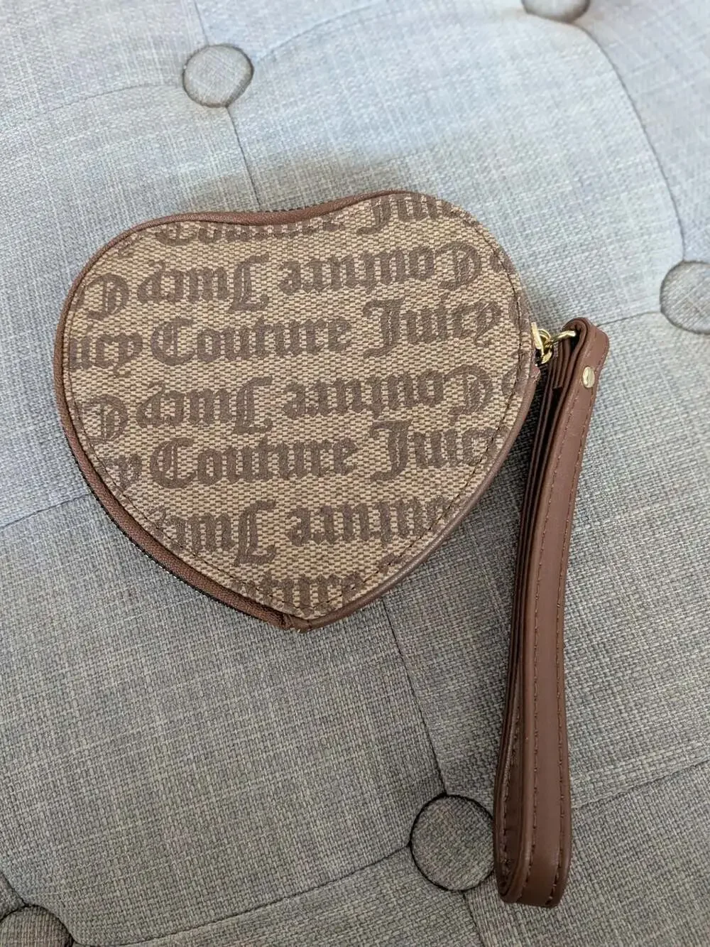 Juicy Couture Brown Gothic Logo Heart Wristlet Coin Purse Pouch